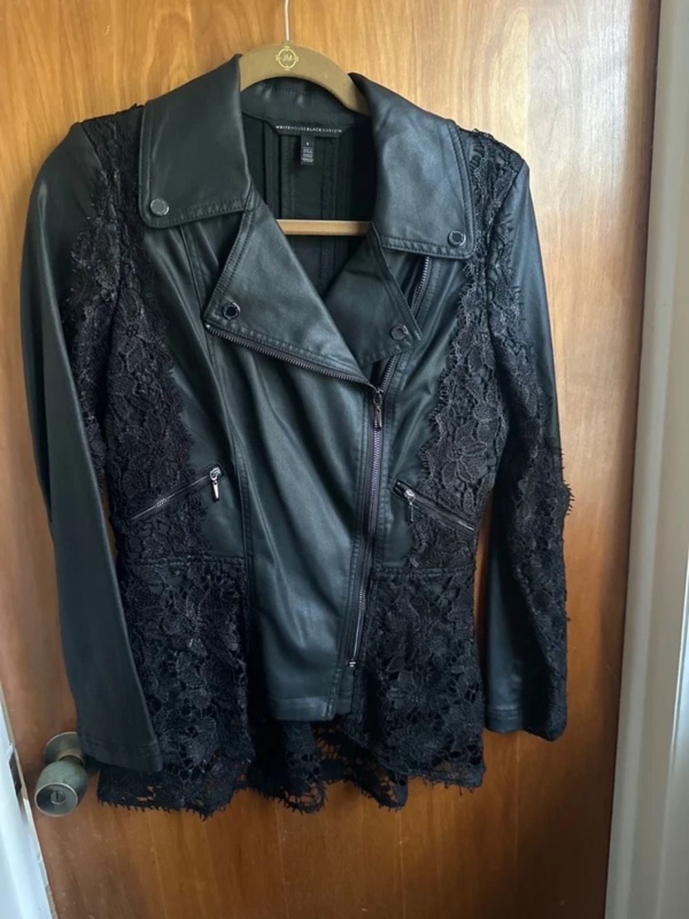 White House Black Market Black Lace-Panel Moto Jacket